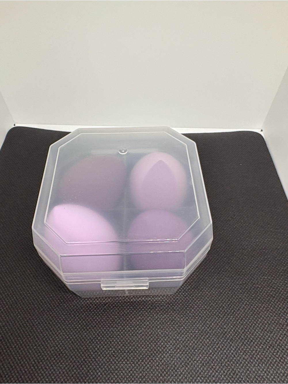 Set of 4 Purple Makeup Sponge Wedges in Clear Storage Case
